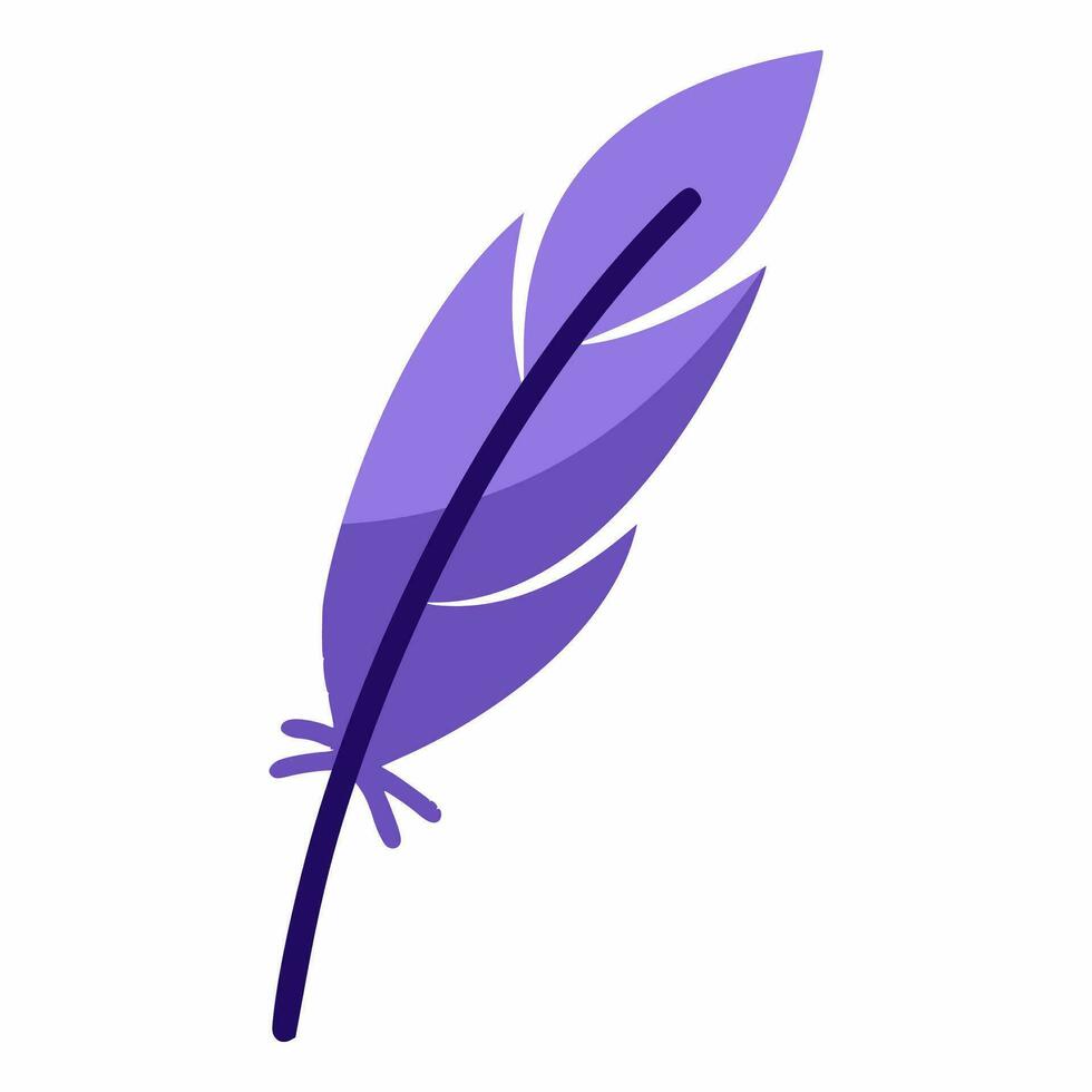Purple feather on white background. Vector doodle illustration