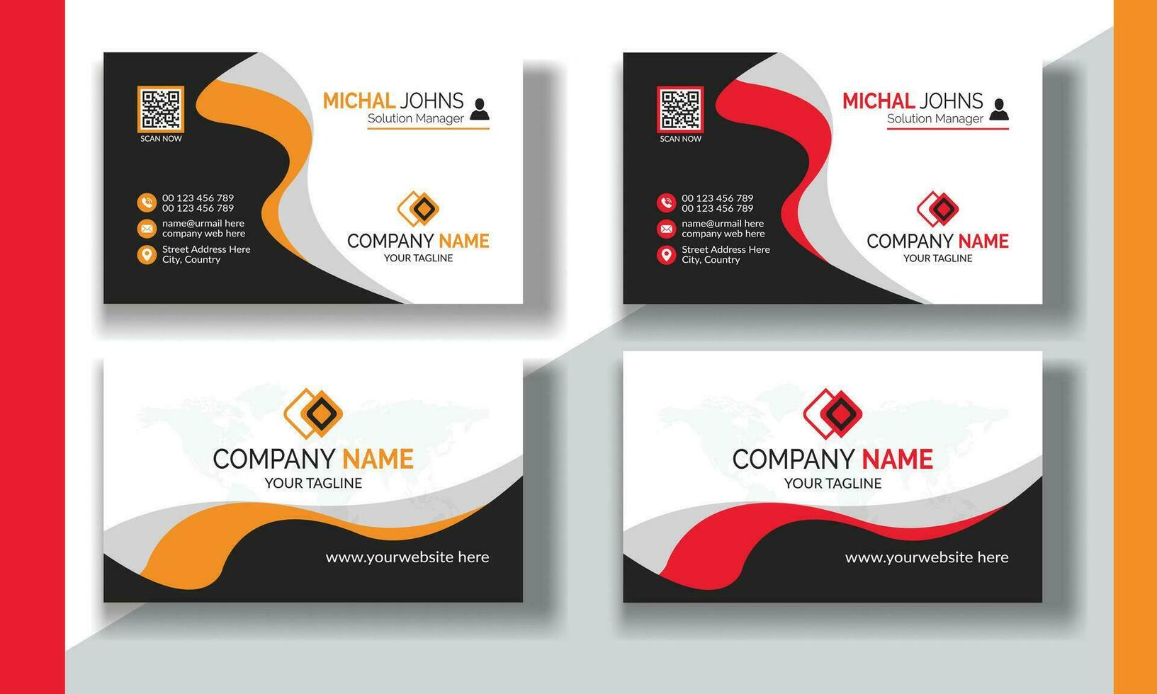 Creative modern clean corporate double-side business card template, personal visiting card, vector illustration, professional simple identity blue, red white and black elegant visiting card.