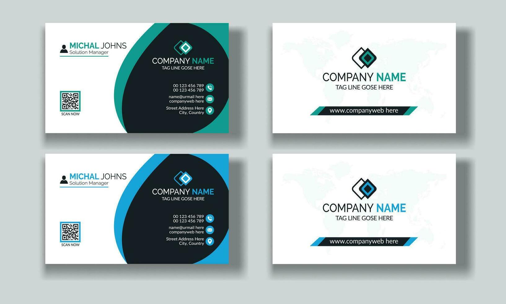 Creative modern clean corporate double-side business card template, personal visiting card, vector illustration, professional simple identity blue, red white and black elegant visiting card.