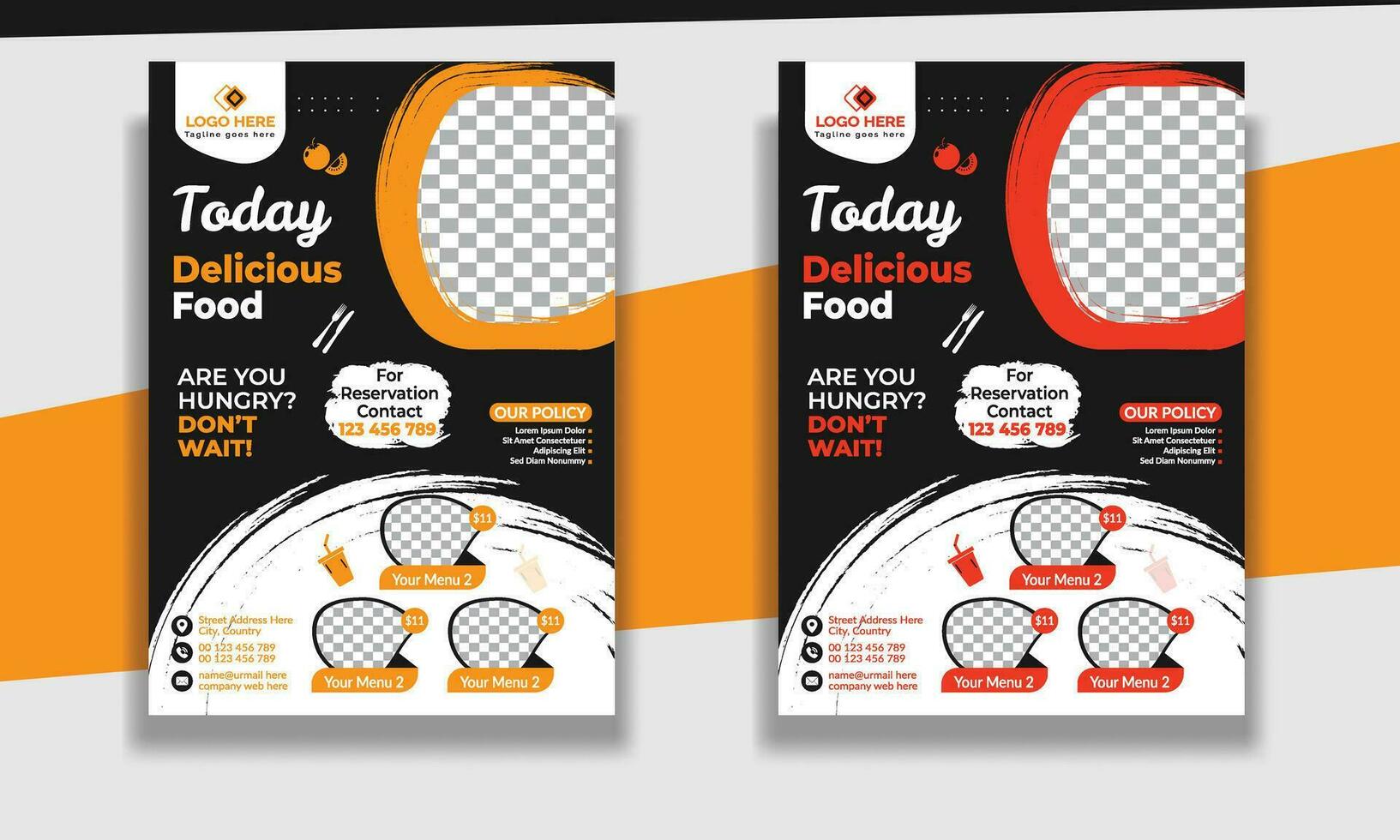 Fast Food Flyer Design Template cooking, restaurant menu, food ordering, Pizza, Burger, French fries and Soda. Vector illustration for poster, flyer, cover, menu, brochure.
