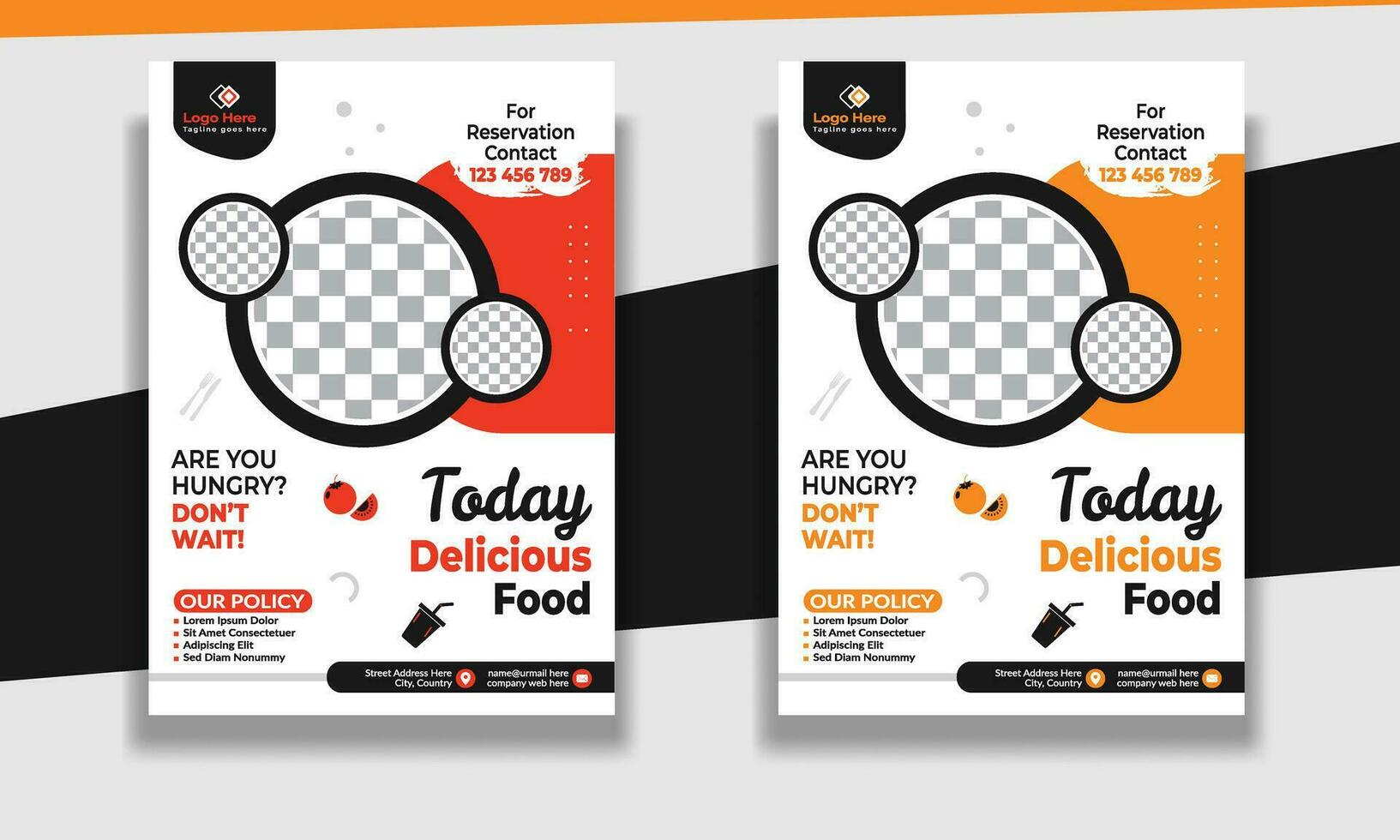 Fast Food Flyer Design Template cooking, restaurant menu, food ordering, Pizza, Burger, French fries and Soda. Vector illustration for poster, flyer, cover, menu, brochure.