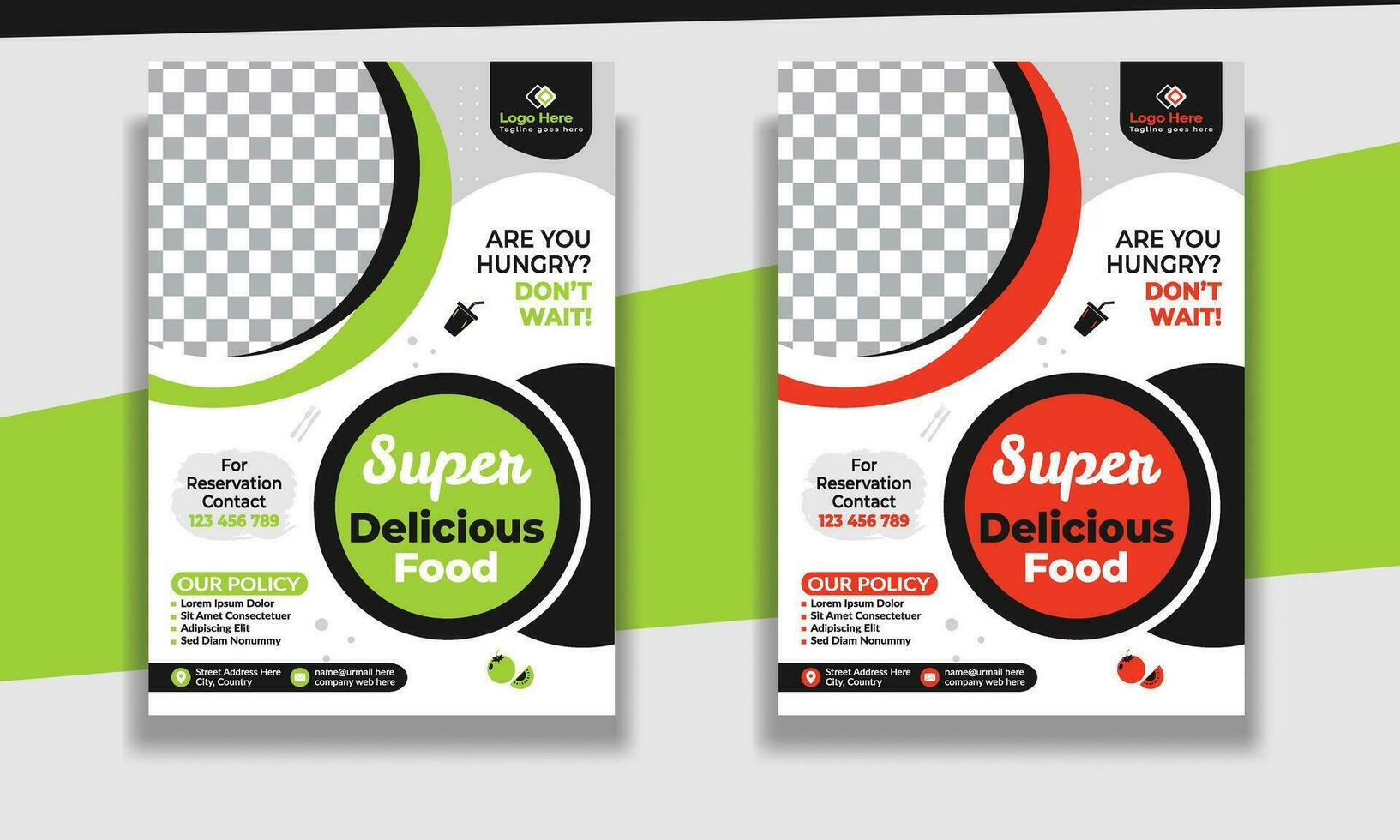 Fast Food Flyer Design Template cooking, restaurant menu, food ordering, Pizza, Burger, French fries and Soda. Vector illustration for poster, flyer, cover, menu, brochure.