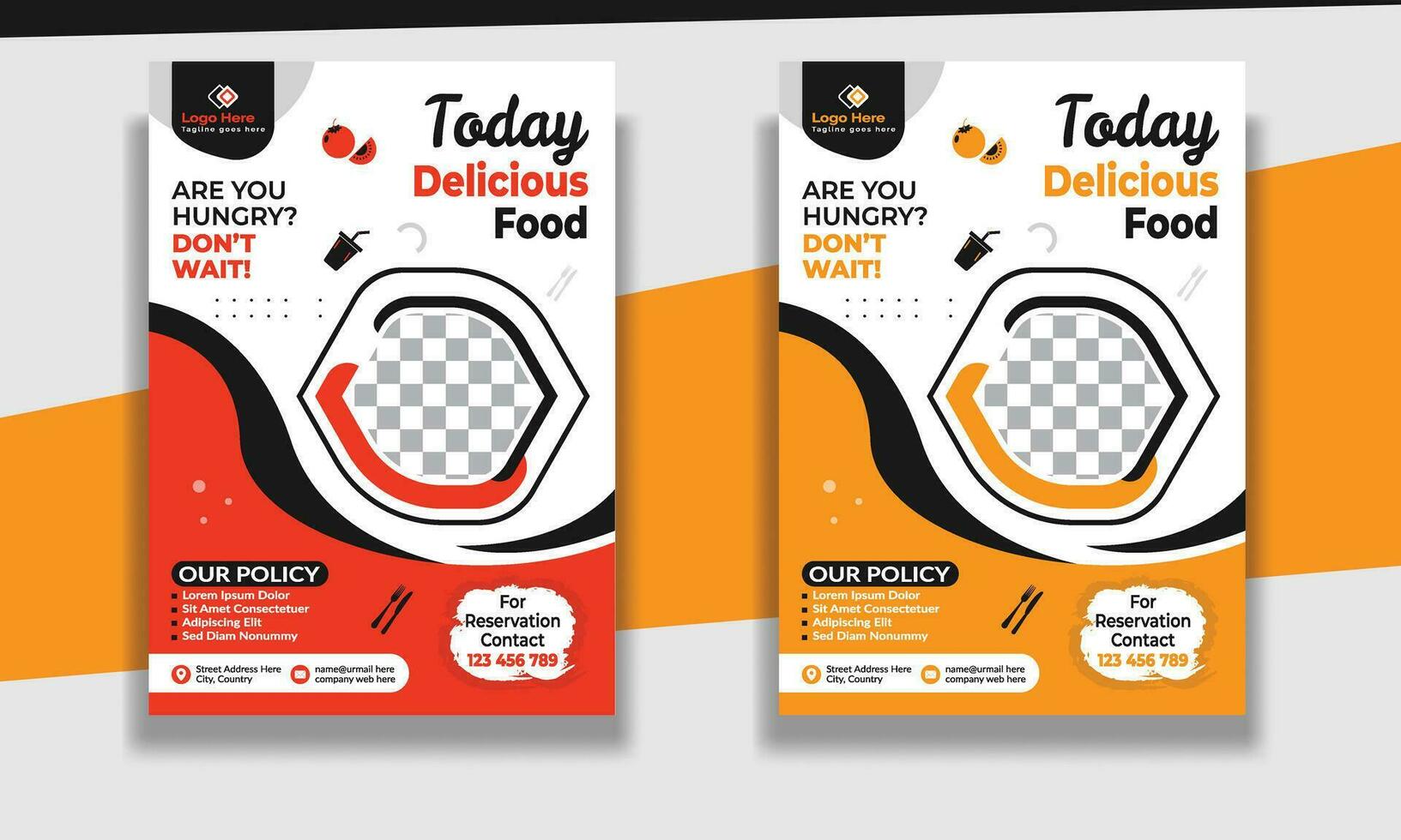 Fast Food Flyer Design Template cooking, restaurant menu, food ordering, Pizza, Burger, French fries and Soda. Vector illustration for poster, flyer, cover, menu, brochure.