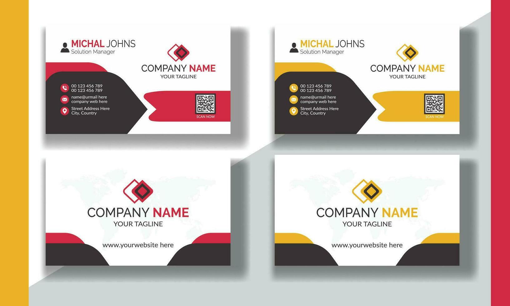 Creative modern clean corporate double-side business card template, personal visiting card, vector illustration, professional simple identity blue, red white and black elegant visiting card.