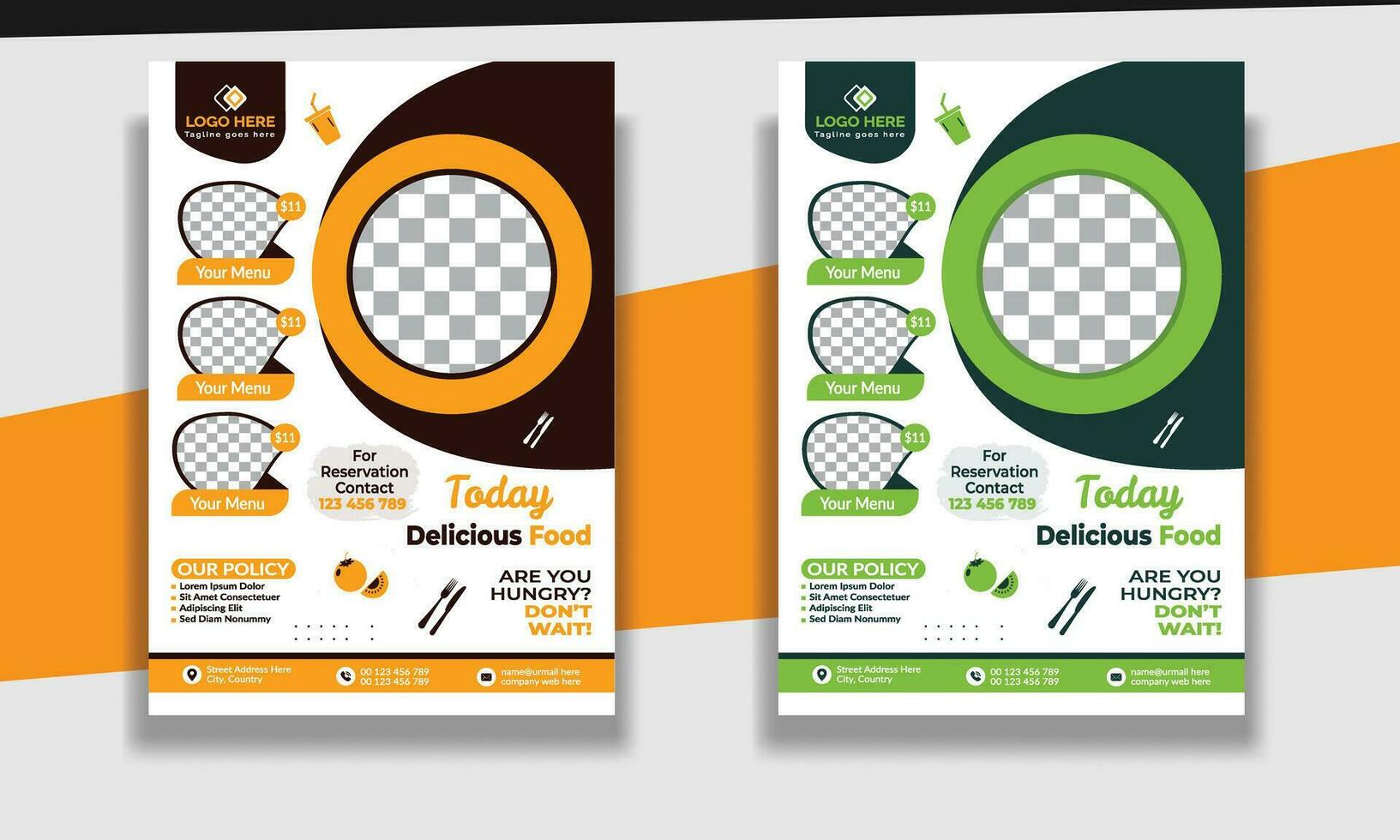Fast Food Flyer Design Template cooking, restaurant menu, food ordering, Pizza, Burger, French fries and Soda. Vector illustration for poster, flyer, cover, menu, brochure.