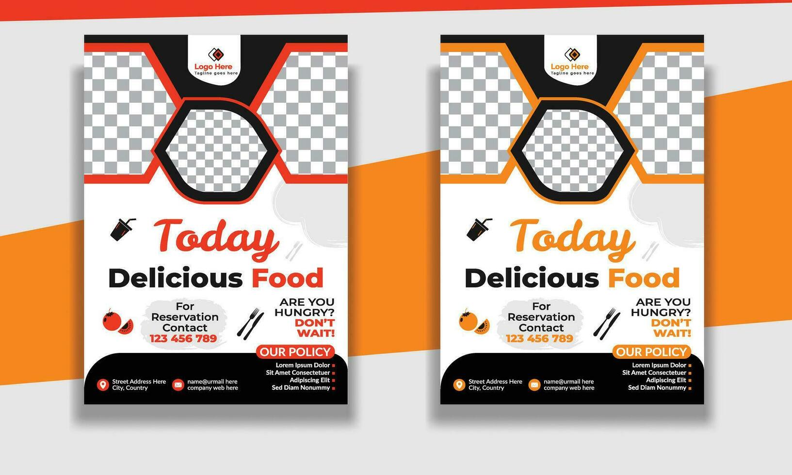 Fast Food Flyer Design Template cooking, restaurant menu, food ordering, Pizza, Burger, French fries and Soda. Vector illustration for poster, flyer, cover, menu, brochure.