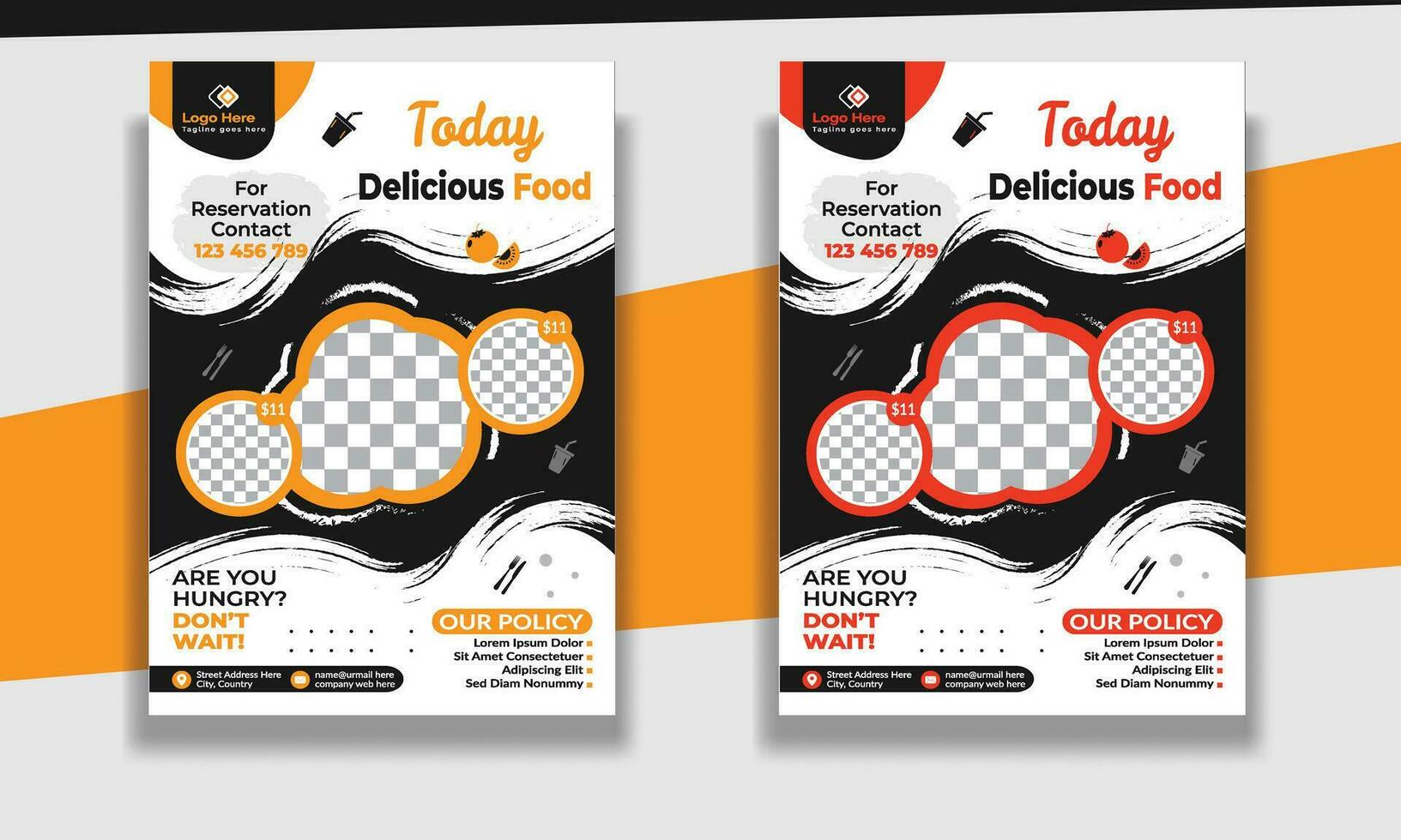 Fast Food Flyer Design Template cooking, restaurant menu, food ordering, Pizza, Burger, French fries and Soda. Vector illustration for poster, flyer, cover, menu, brochure.