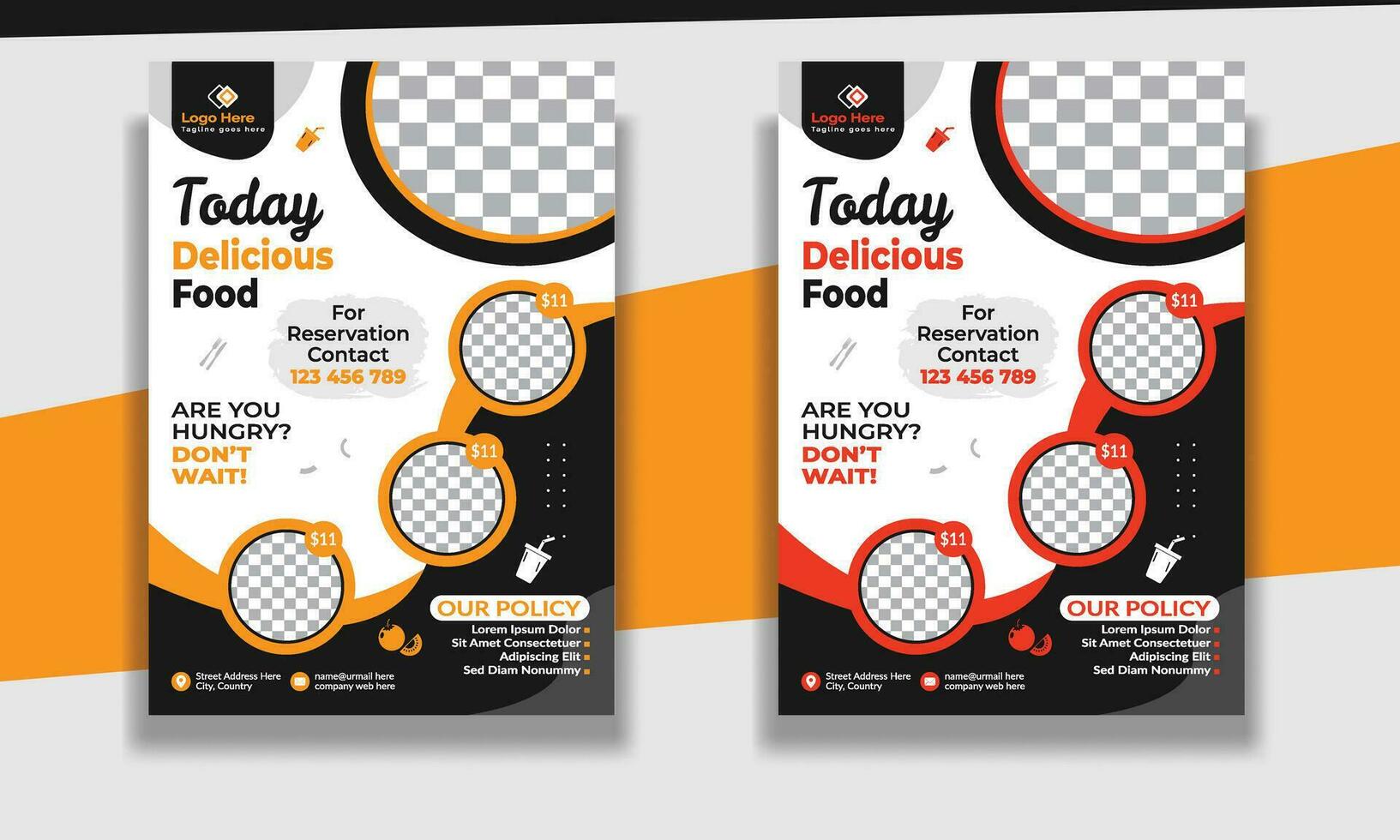 Fast Food Flyer Design Template cooking, restaurant menu, food ordering, Pizza, Burger, French fries and Soda. Vector illustration for poster, flyer, cover, menu, brochure.