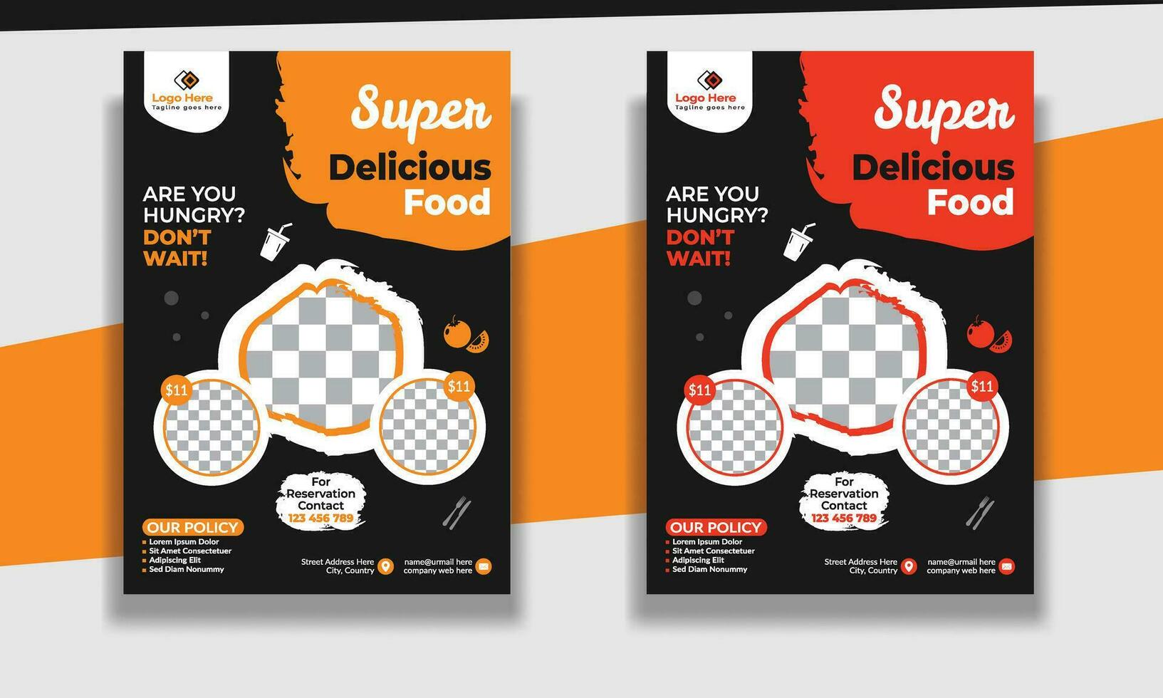 Fast Food Flyer Design Template cooking, restaurant menu, food ordering, Pizza, Burger, French fries and Soda. Vector illustration for poster, flyer, cover, menu, brochure.