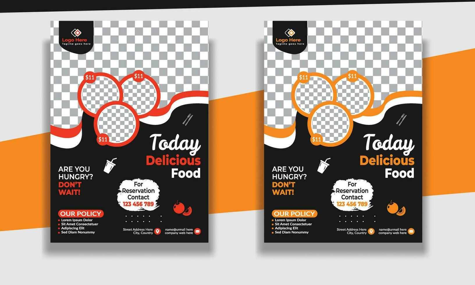 Fast Food Flyer Design Template cooking, restaurant menu, food ordering, Pizza, Burger, French fries and Soda. Vector illustration for poster, flyer, cover, menu, brochure.