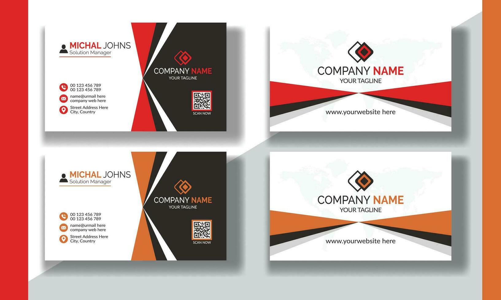 Creative modern clean corporate double-side business card template, personal visiting card, vector illustration, professional simple identity blue, red white and black elegant visiting card.