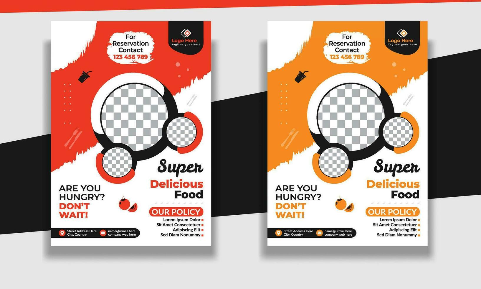 Fast Food Flyer Design Template cooking, restaurant menu, food ordering, Pizza, Burger, French fries and Soda. Vector illustration for poster, flyer, cover, menu, brochure.