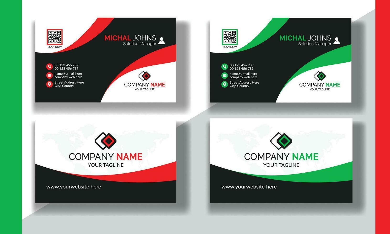 Creative modern clean corporate double-side business card template, personal visiting card, vector illustration, professional simple identity blue, red white and black elegant visiting card.