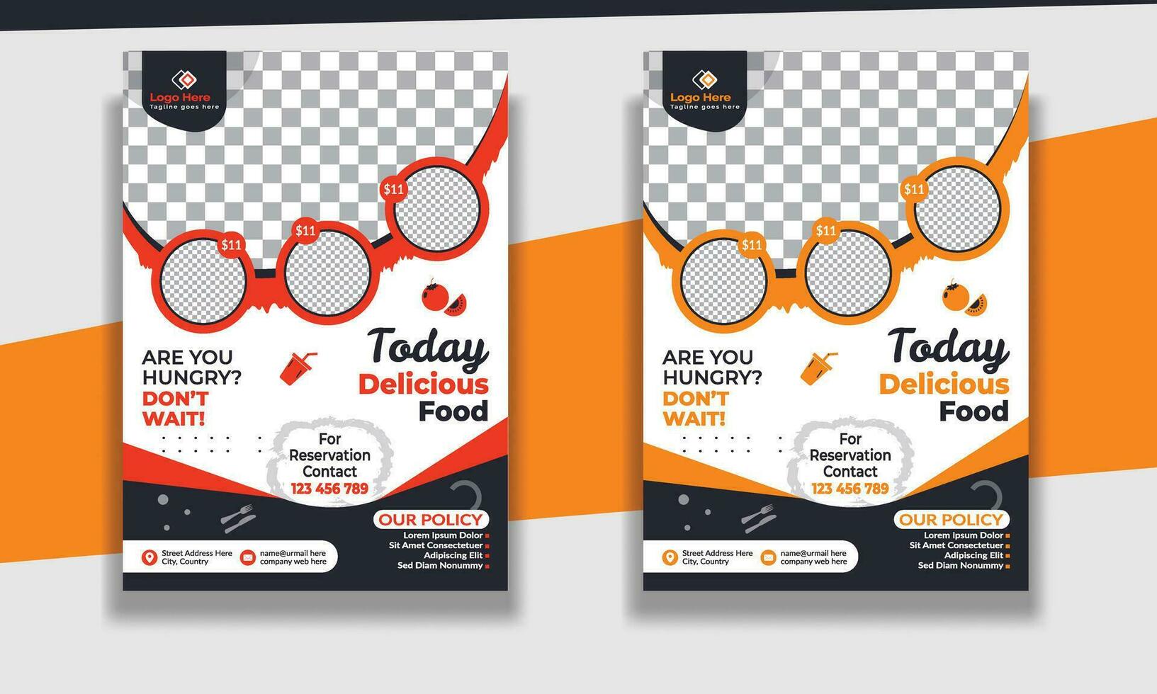Fast Food Flyer Design Template cooking, restaurant menu, food ordering, Pizza, Burger, French fries and Soda. Vector illustration for poster, flyer, cover, menu, brochure.