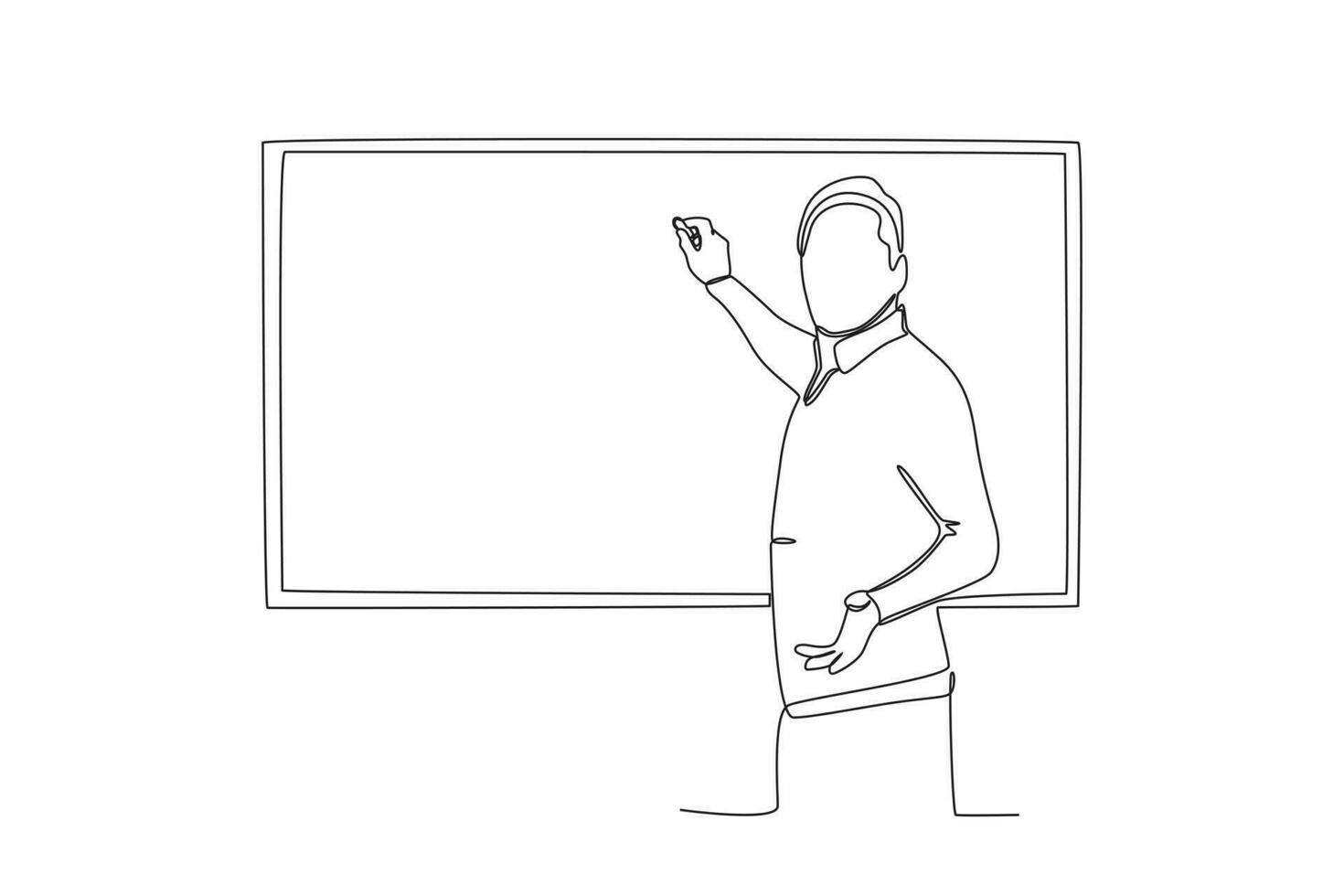 A teacher writes on a chalkboard vector