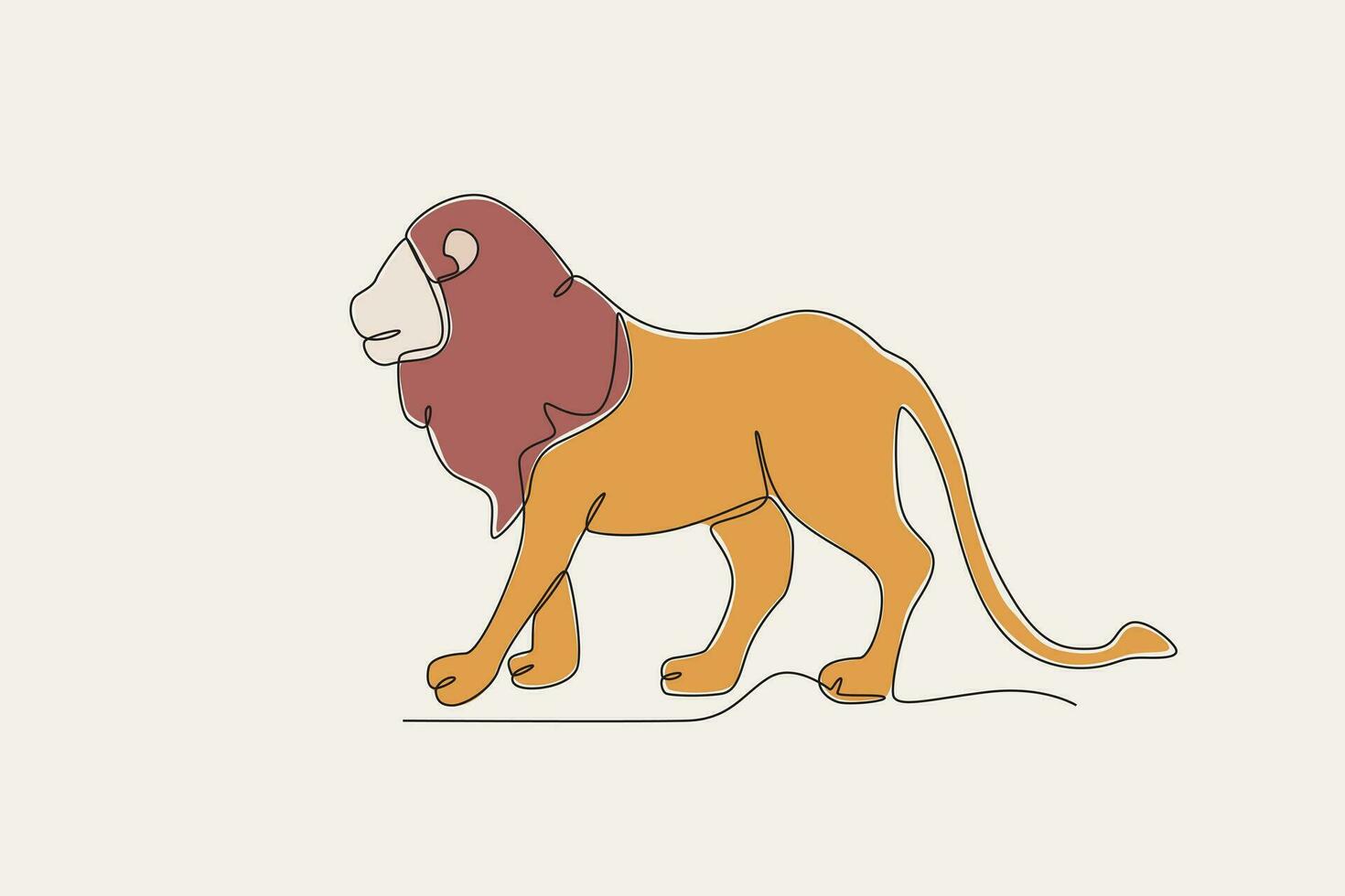 Color illustration of a lion walking in the forest vector