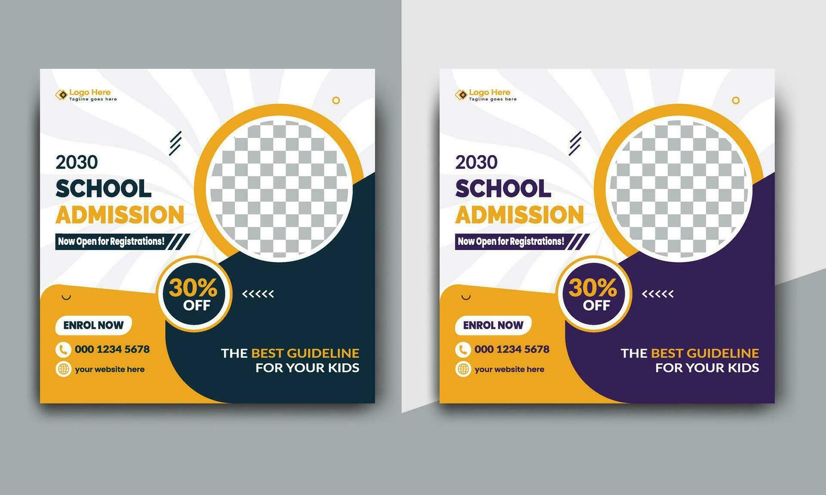 School admission social media post banner design. back to school social media post banner design set. Back to school admission promotion banner. school admission template design vector