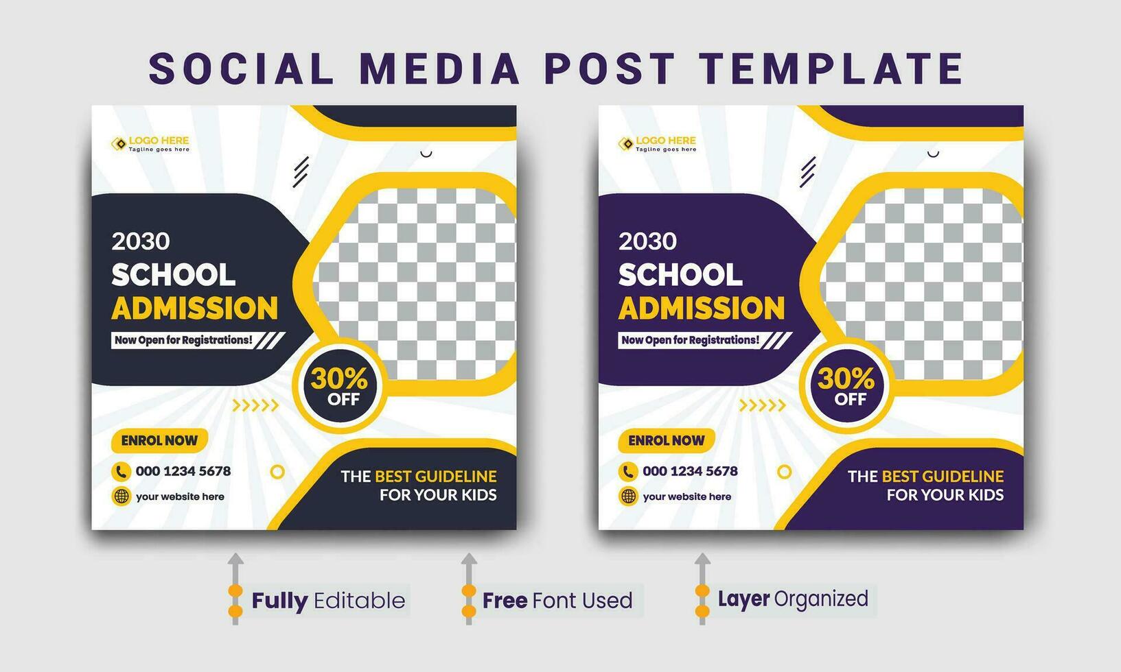 School admission social media post banner design. back to school social media post banner design set. Back to school admission promotion banner. school admission template design vector