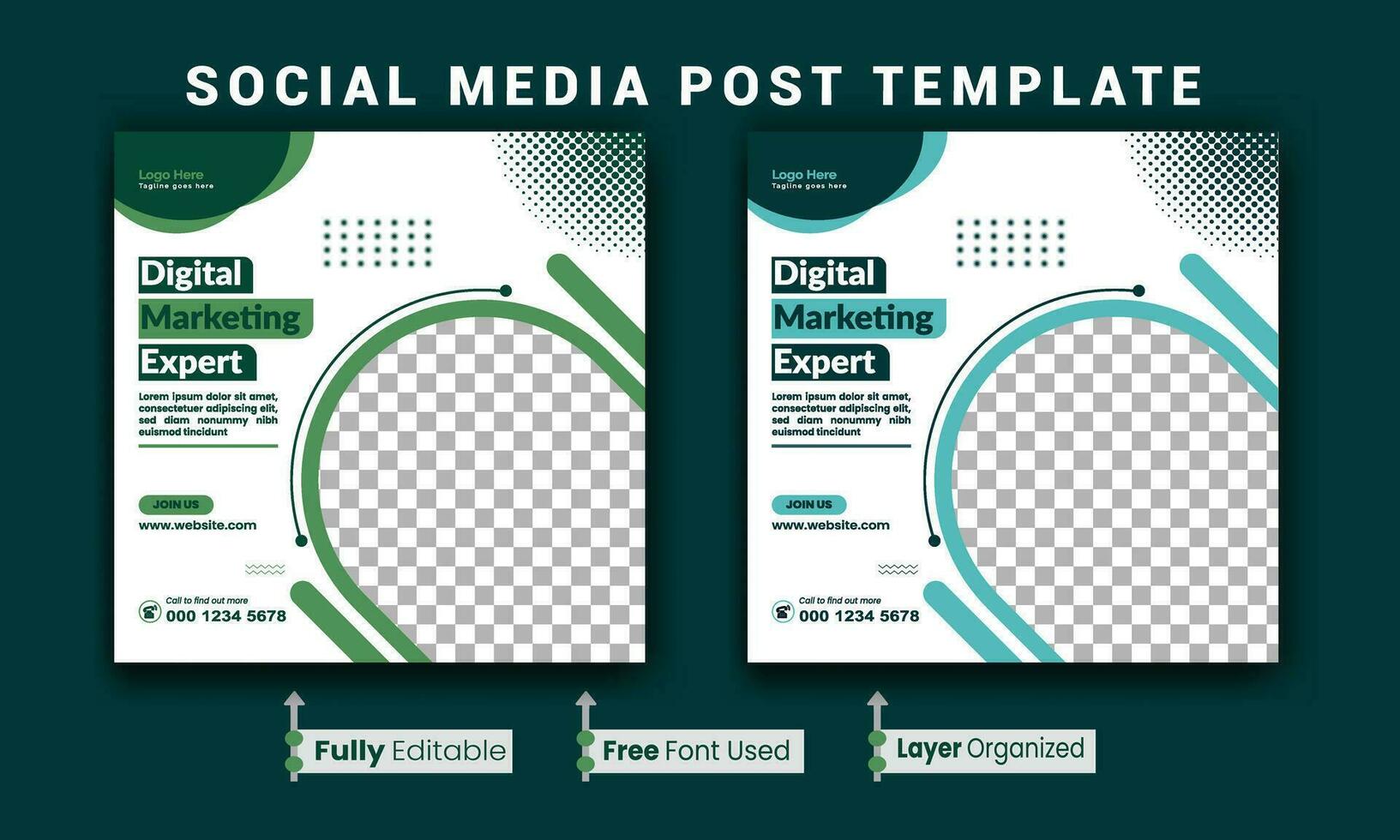 Digital marketing webinar and business social media post template, Social Media Post template for online advertising, Business marketing webinar social media post template. vector