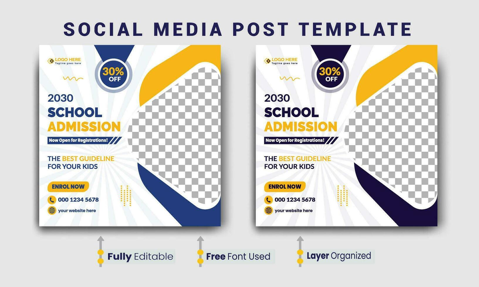 School admission social media post banner design. back to school social media post banner design set. Back to school admission promotion banner. school admission template design vector