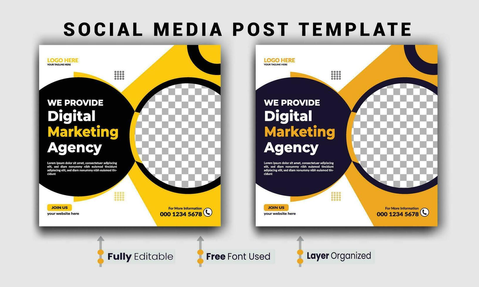 Digital marketing webinar and business social media post template, Social Media Post template for online advertising, Business marketing webinar social media post template. vector