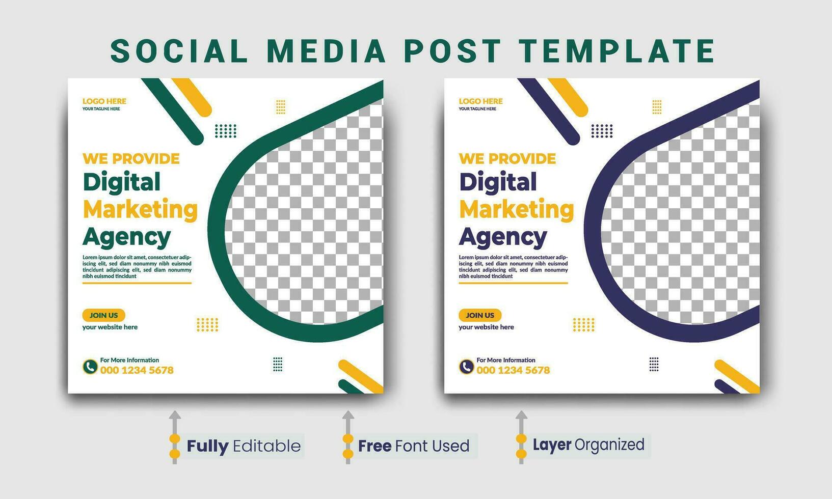 Digital marketing webinar and business social media post template, Social Media Post template for online advertising, Business marketing webinar social media post template. vector