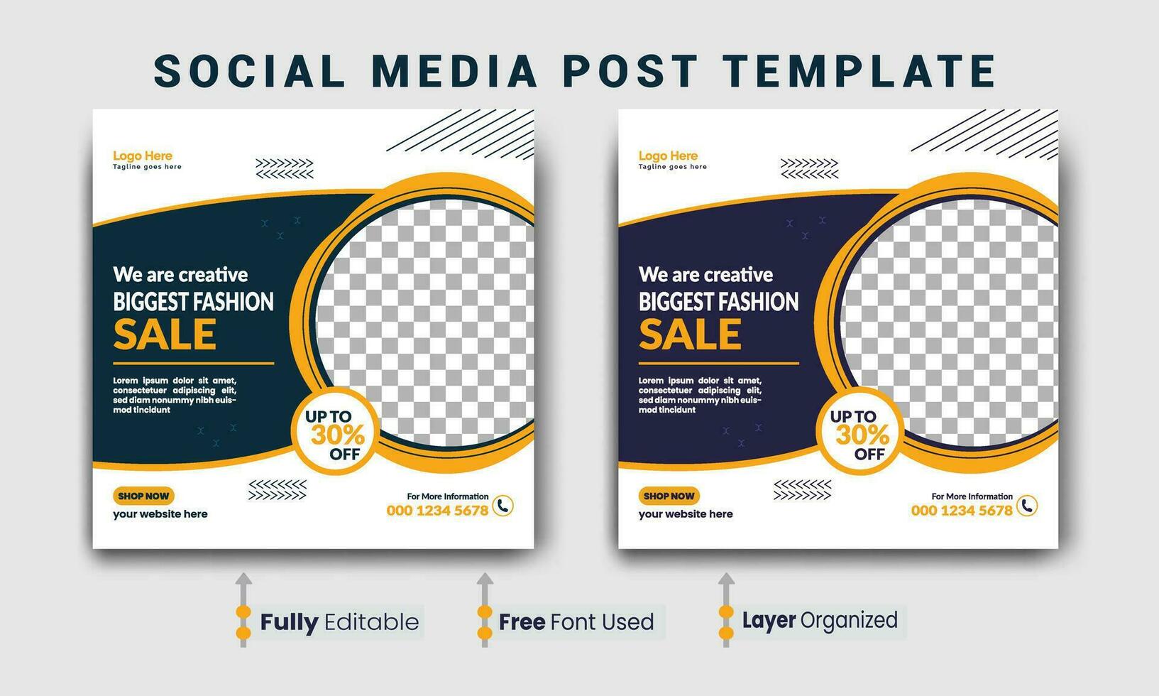 Digital marketing webinar and business social media post template, Social Media Post template for online advertising, Business marketing webinar social media post template. vector