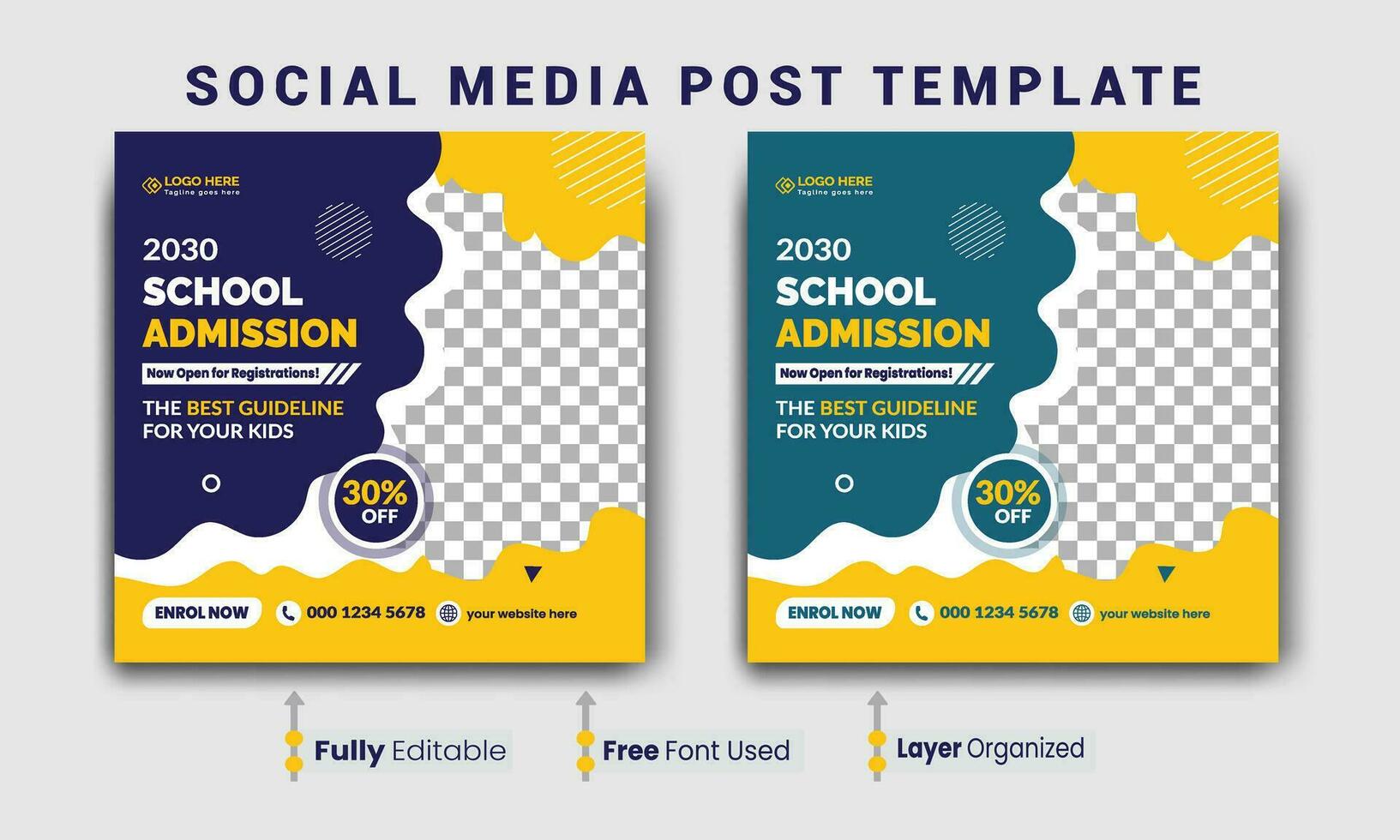 School admission social media post banner design. back to school social media post banner design set. Back to school admission promotion banner. school admission template design vector