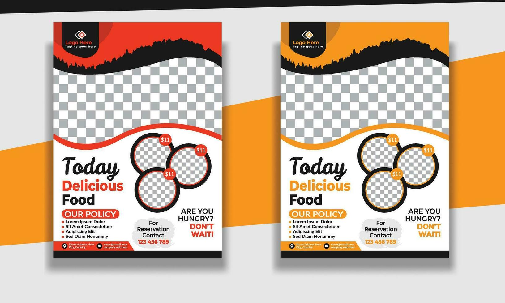 Fast Food Flyer Design Template cooking, restaurant menu, food ordering, Pizza, Burger, French fries and Soda. Vector illustration for poster, flyer, cover, menu, brochure.