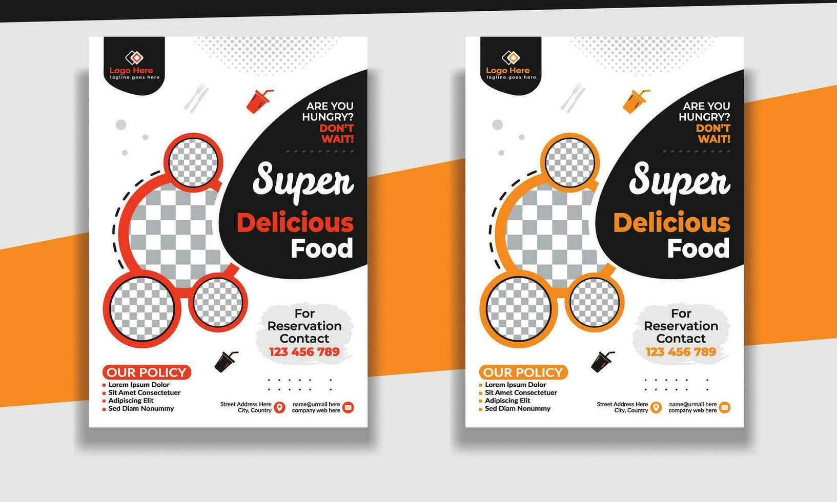 Fast Food Flyer Design Template cooking, restaurant menu, food ordering, Pizza, Burger, French fries and Soda. Vector illustration for poster, flyer, cover, menu, brochure.