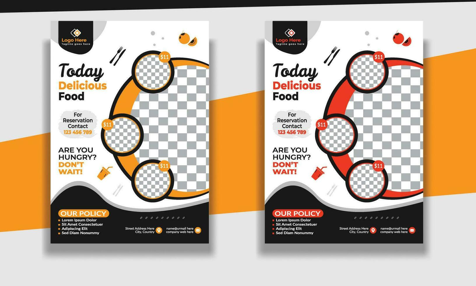 Fast Food Flyer Design Template cooking, restaurant menu, food ordering, Pizza, Burger, French fries and Soda. Vector illustration for poster, flyer, cover, menu, brochure.