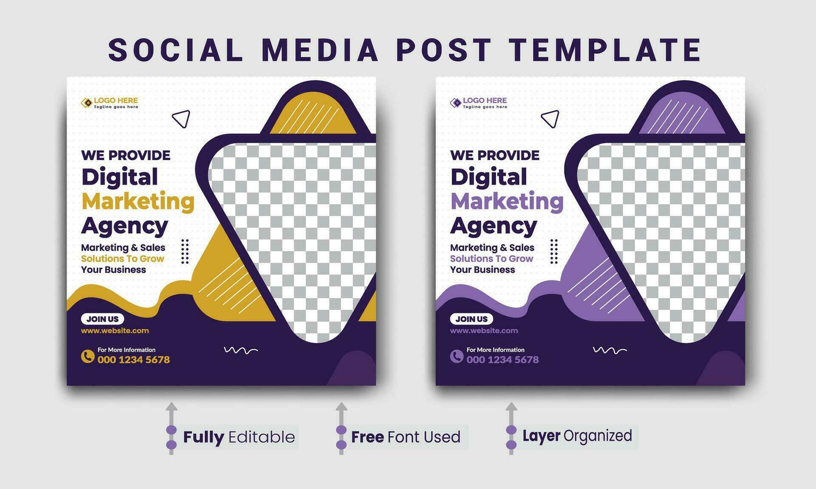 Digital marketing webinar and business social media post template, Social Media Post template for online advertising, Business marketing webinar social media post template. vector