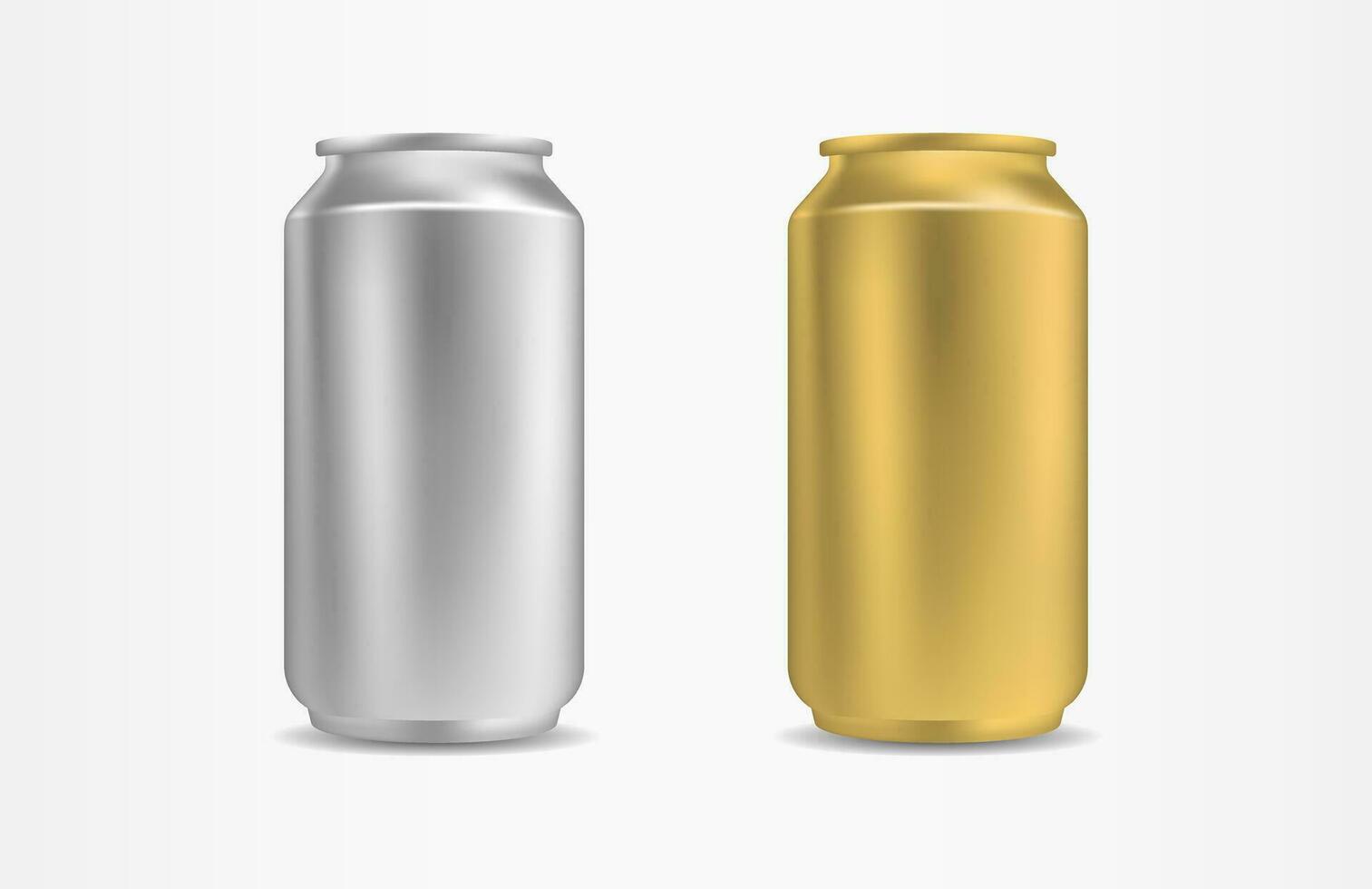 Gold Silver Metallic Aluminum Can Set Soda Beer Drink Branding Mockup Vector Illustration