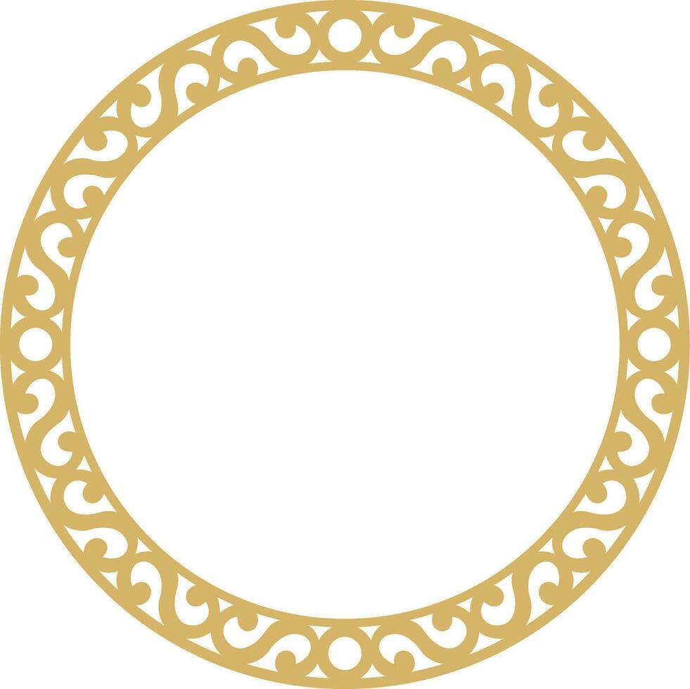 Vector Yakut round golden frame. Ornamental circle of the northern peoples of the tundra.