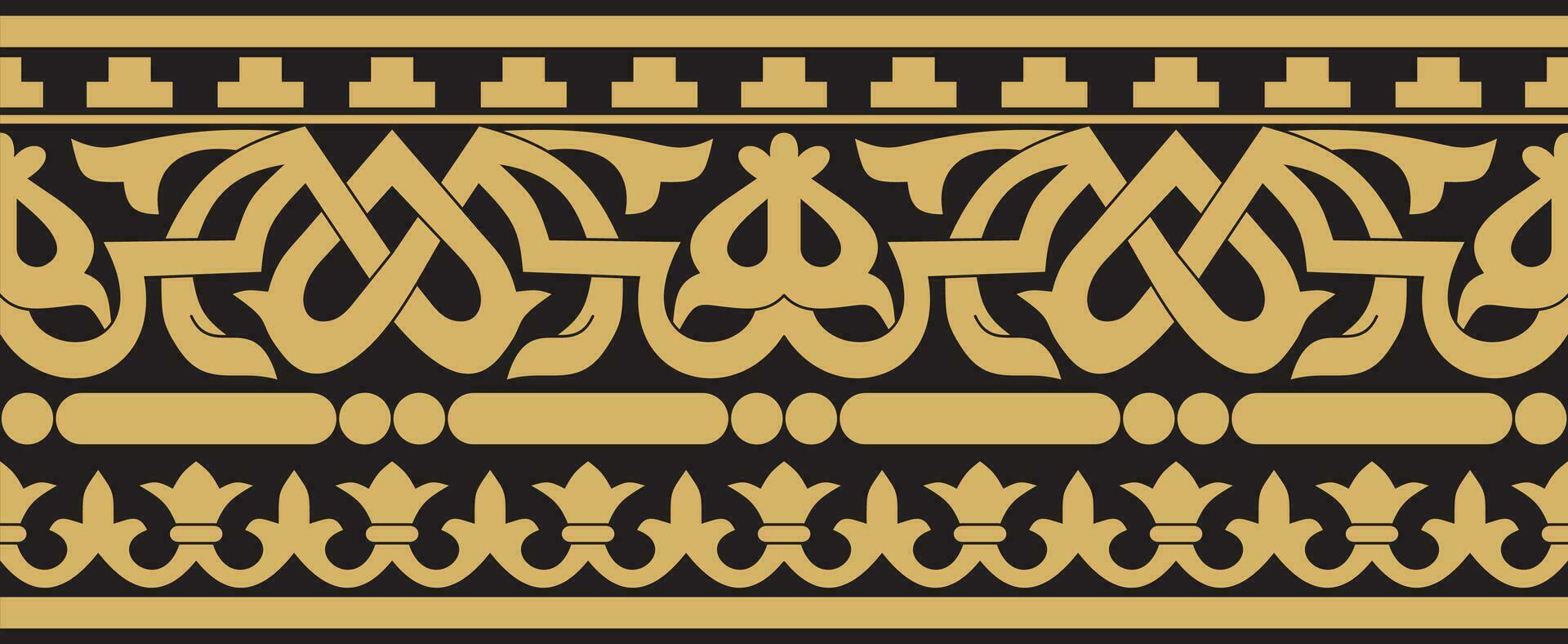 vector oro y negro sin costura clásico bizantino ornamento. interminable borde, antiguo Grecia, oriental romano imperio marco. decoración de el ruso ortodoxo iglesia.