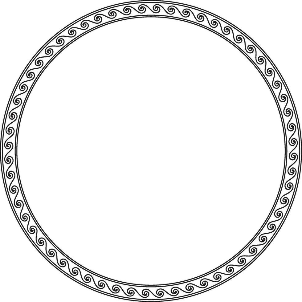 Vector round monochrome classic frame. Greek wave meander. Patterns of Greece and ancient Rome. Circle european border.