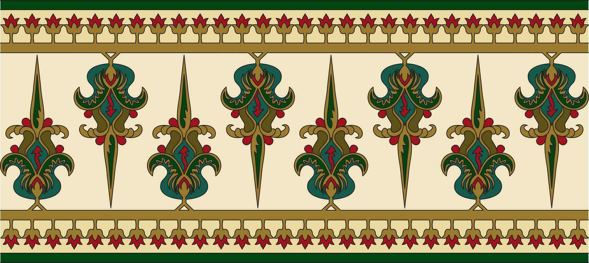 vector de colores sin costura bizantino ornamento. interminable borde, marco de antiguo Grecia y oriental romano imperio. decoración de el ruso ortodoxo iglesia.
