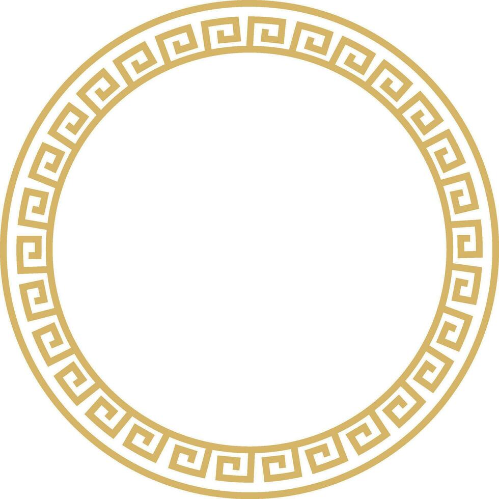 Vector round golden classic frame. Greek meander. Patterns of Greece and ancient Rome. Circle european border