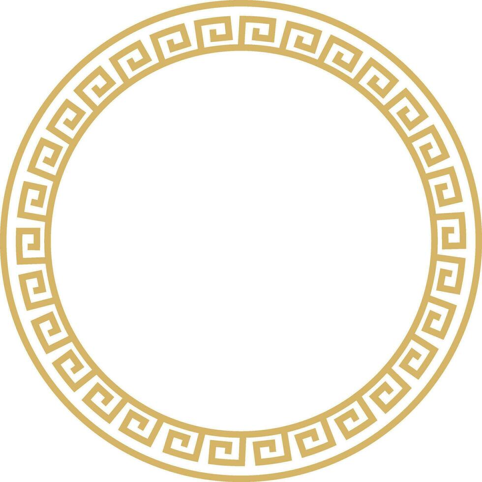 Vector round golden classic frame. Greek meander. Patterns of Greece and ancient Rome. Circle european border