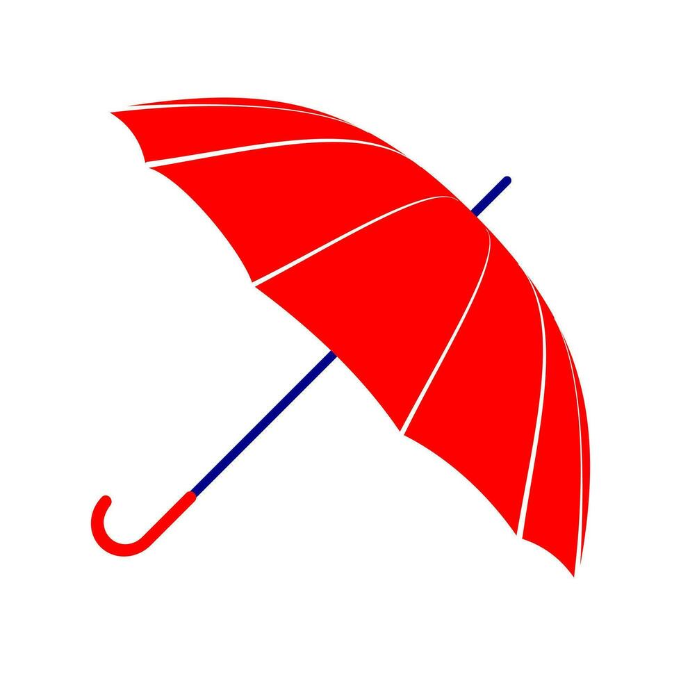 A bright red umbrella with a long handle on a white background lies on its side. Accessory for bad wet weather in the rainy and snowy season. Umbrella silhouette icon for apps, sites. Vector. vector