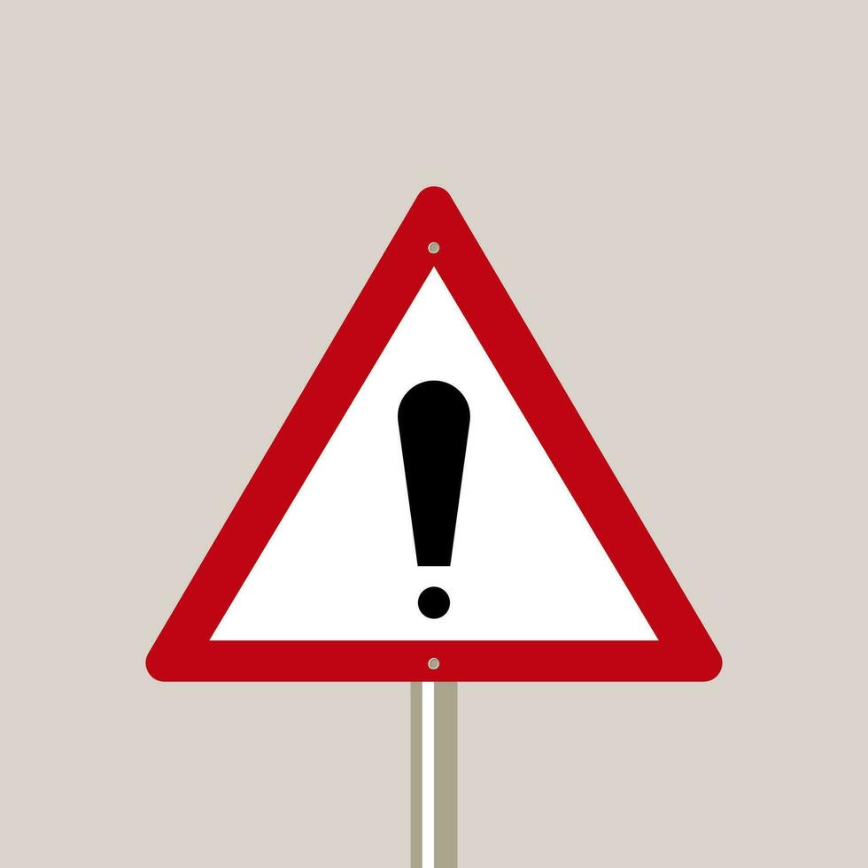 Exclamation mark icon in a triangular frame, on a light gray background. Symbol of attention. Hazard warning. Vector. vector