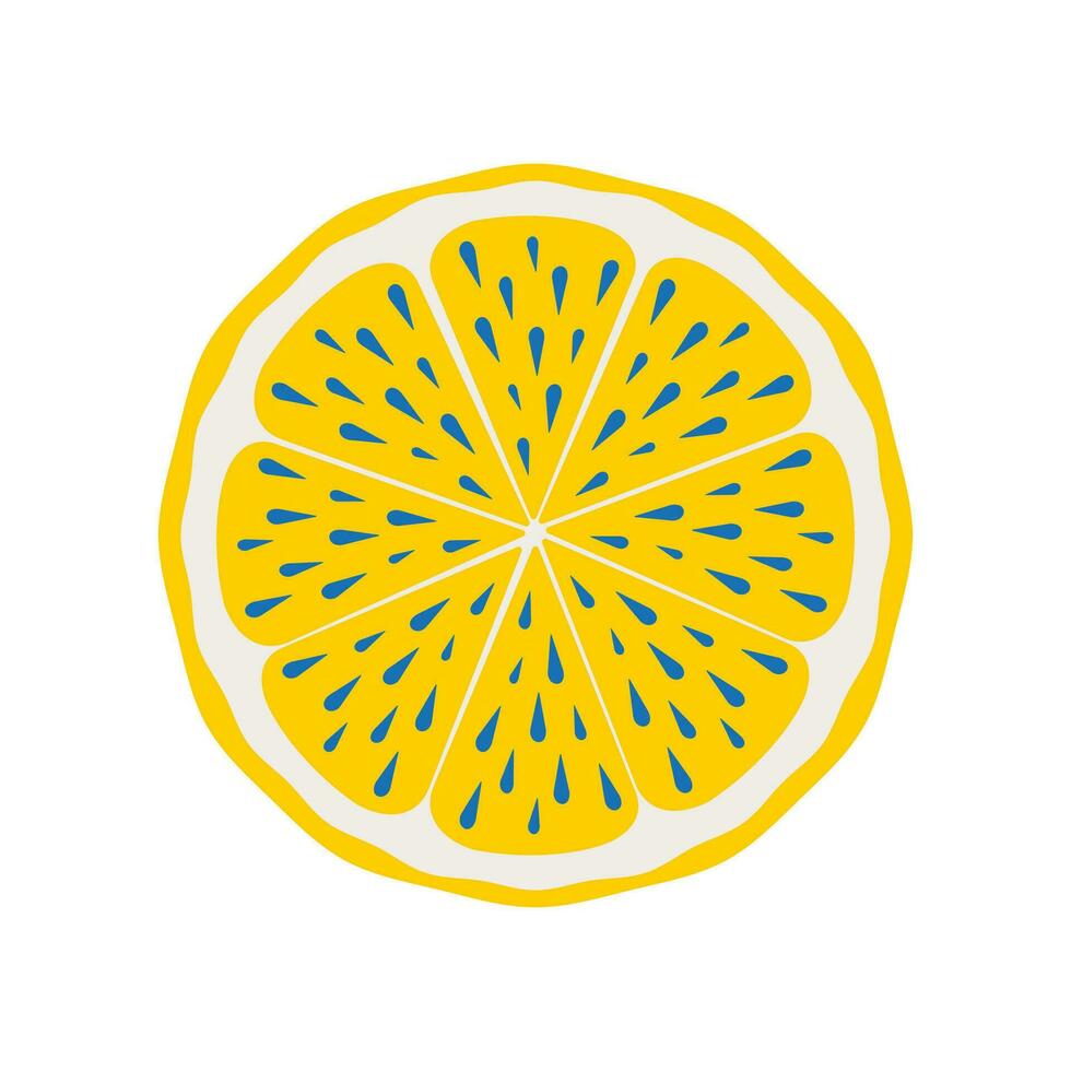 Lemon slice with blue and yellow color. Modern print of tropical citrus fruit isolated on white background. Vector. vector