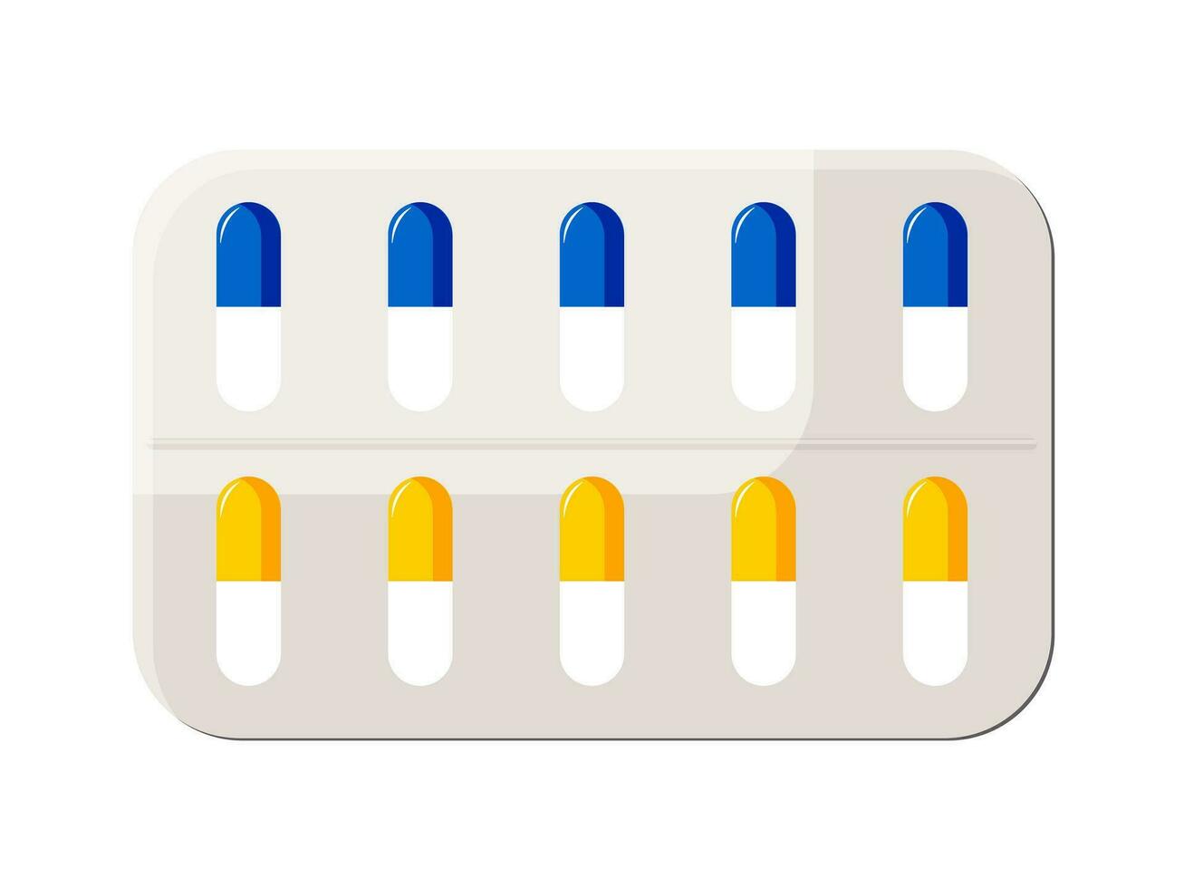 azul y amarillo cápsula tabletas en un ampolla embalar. medicamentos para el tratamiento de el virus. dolor pastillas vector. vector