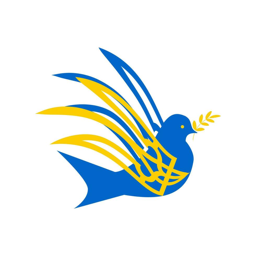 Dove of peace in the national colors of the flag of Ukraine. The bird is isolated on a white background. Vector. vector
