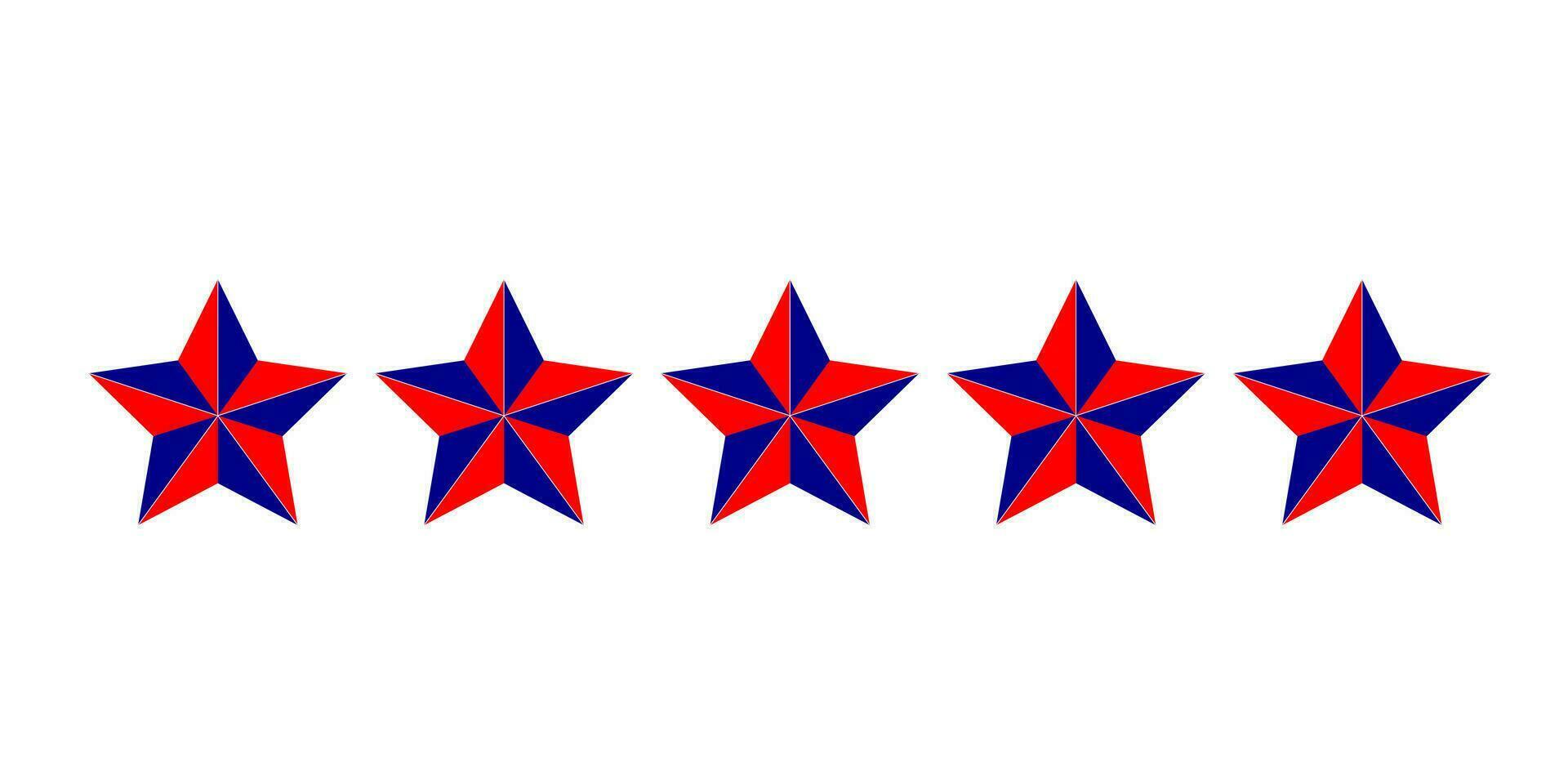 cinco estrellas en rojo y azul color aislado en blanco antecedentes. clasificación y realimentación desde clientes de sitios, hoteles, en línea historias. vector. vector