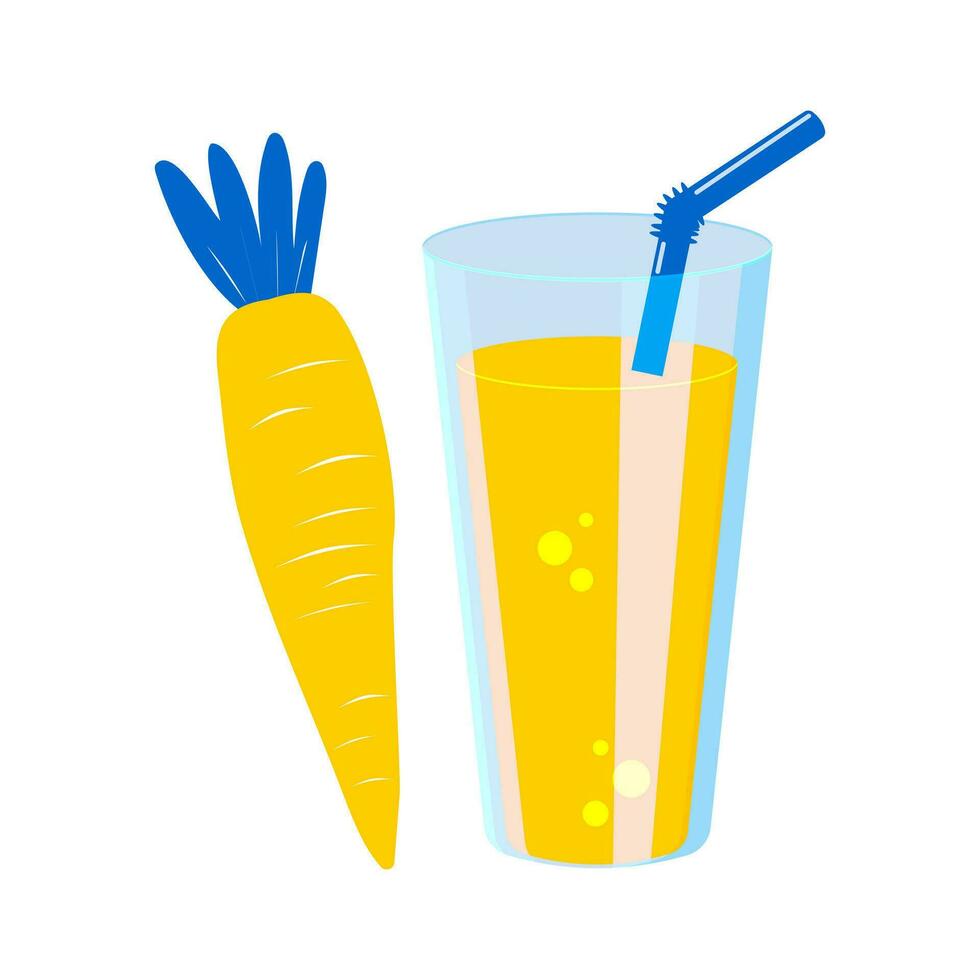 Carrot juice in a glass transparent glass with a straw and a vegetable. Healthy drink on a white background. Vector. vector