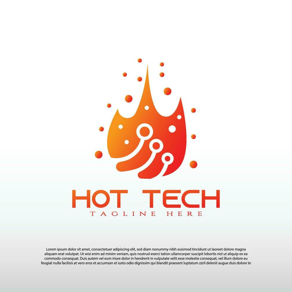 Technology logo with fire concept, hot tech icon, illustration element-vector vector