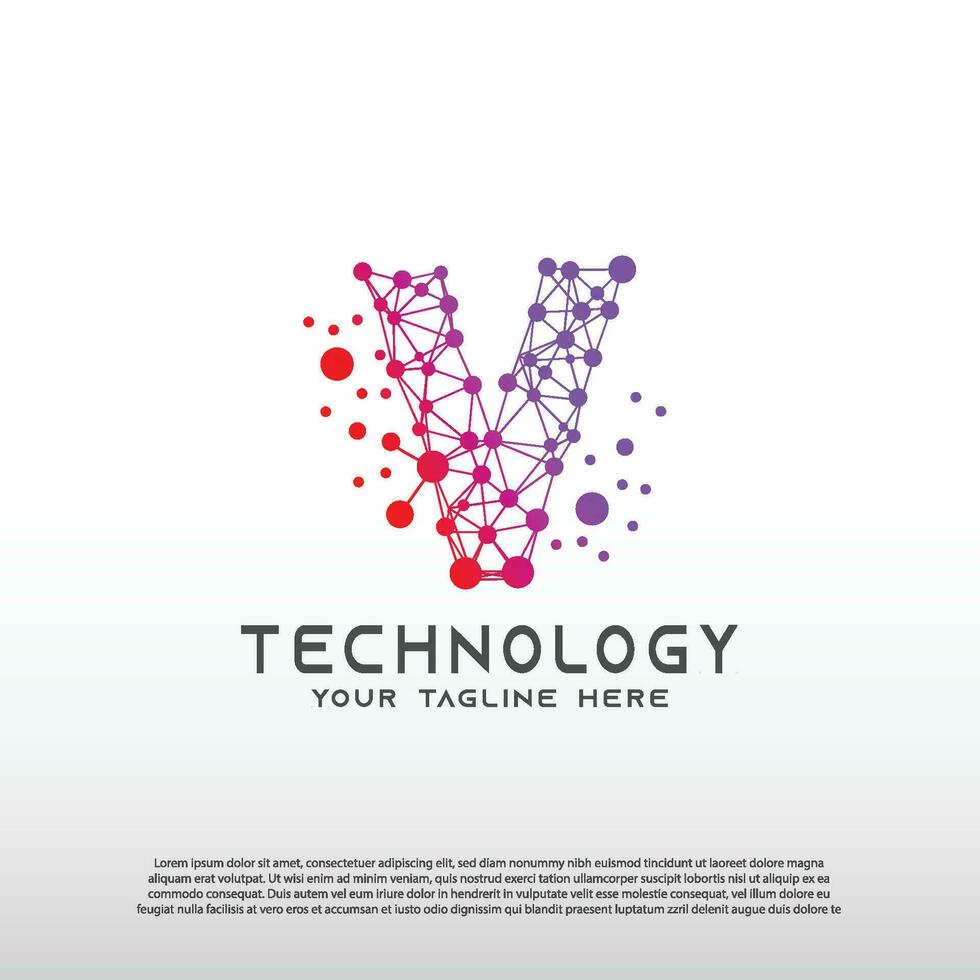 tecnología logo con inicial v carta, red icono -vector vector