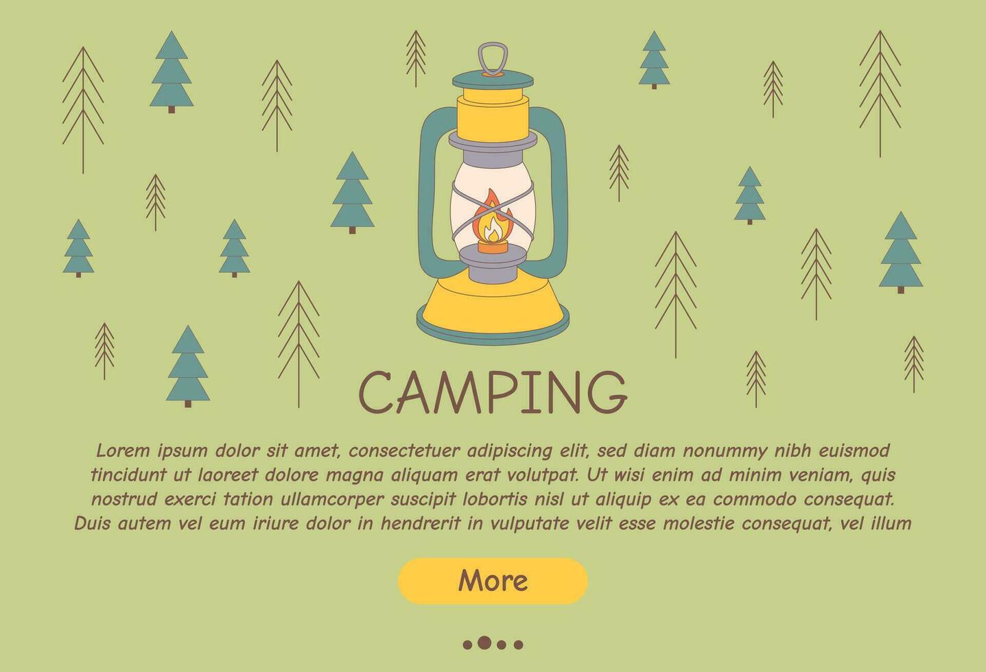 Promotional flyer for camping, travel, hiking, picnic. Vector illustration for poster, banner, cover, advertisement, web page.