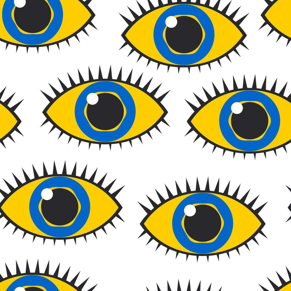 Eye in flat design style in yellow and blue color. Modern print for fashion textiles, paper. Seamless pattern. Vector. vector